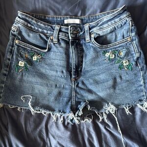 LC Lauren Conrad Blue Jean Shorts with Floral Embroidery